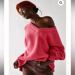 NWT Free People Alli vneck sweater L pink